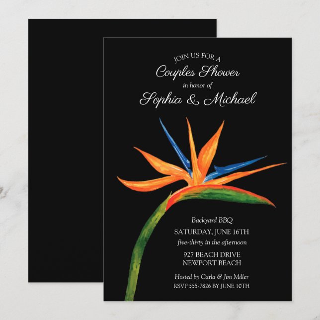 Invitation Fête des mariées de l'oiseau tropical des couples  (Devant / Derrière)