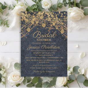 Invitation Fête des mariées de luminaires à cordes d'or bleu 