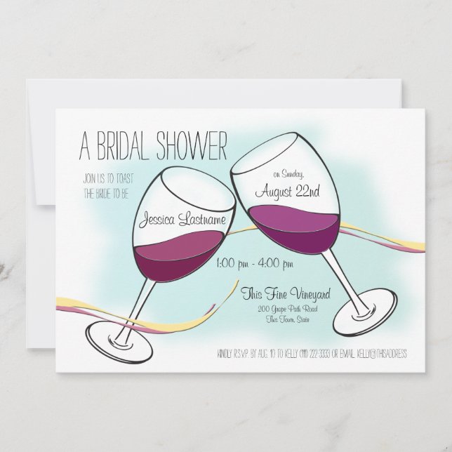 Invitation Fête des mariées de Lunettes de Vin Rouge (Devant)