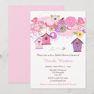 Invitation Fête des mariées de maisons d'oiseaux florales ros