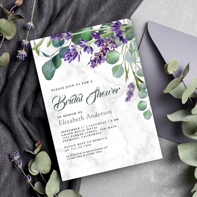 Invitation Fête des mariées de Marbre blanc Lavande et Eucaly (Créateur téléchargé)