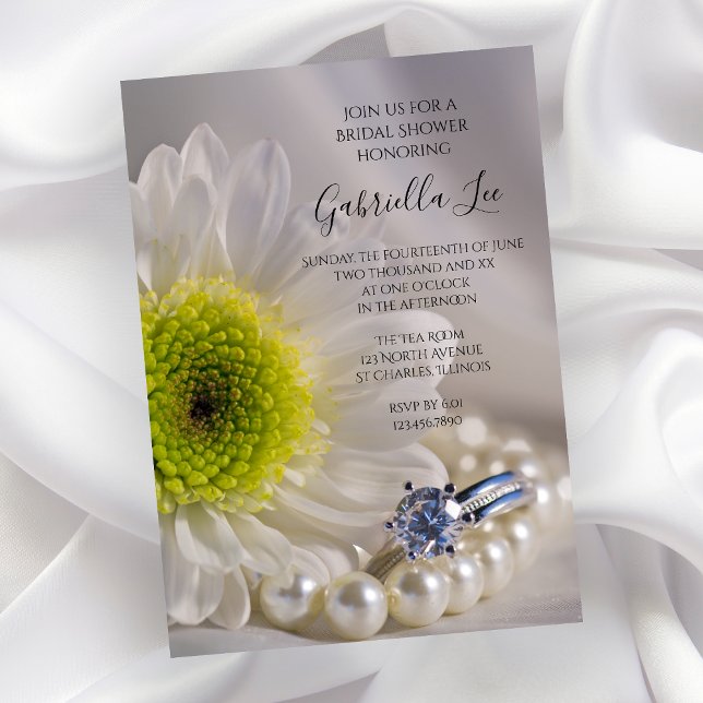 Invitation Fête des mariées de marguerite blanche et anneau d (Créateur téléchargé)