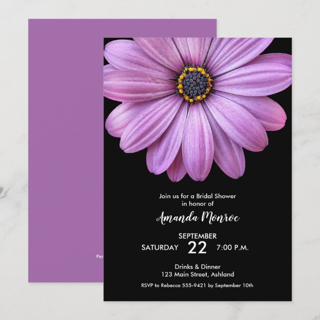 Invitation Fête des mariées de marguerite pourpre (Devant / Derrière)