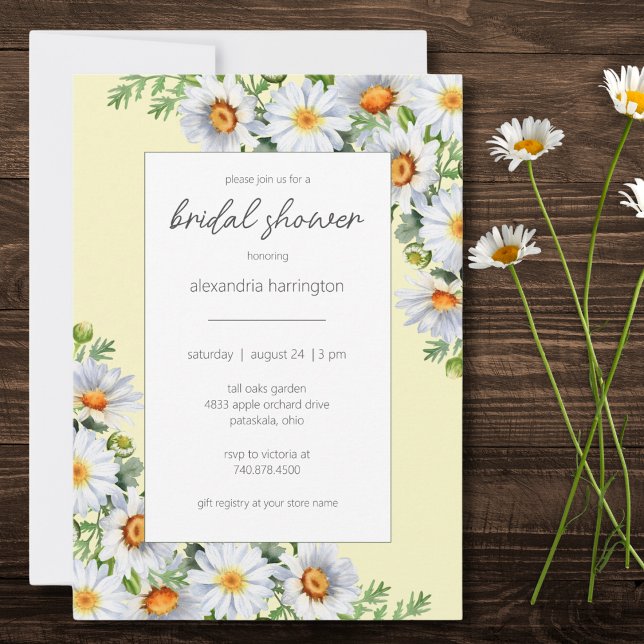 Invitation Fête des mariées de marguerites sauvages jaune pâl (Créateur téléchargé)