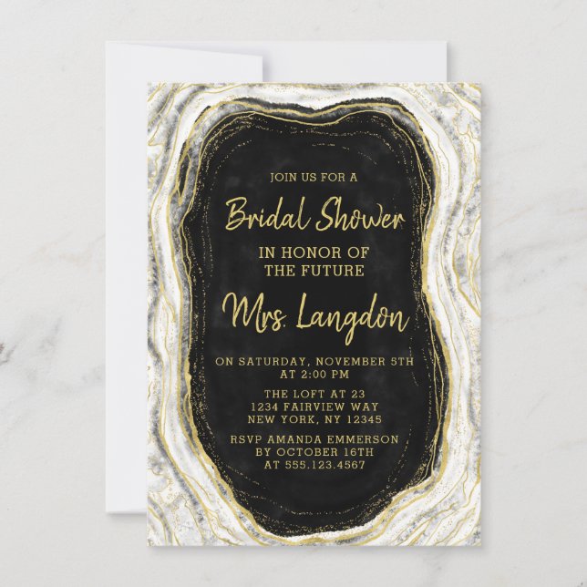 Invitation Fête des mariées de Mariage Black White & Gold (Devant)