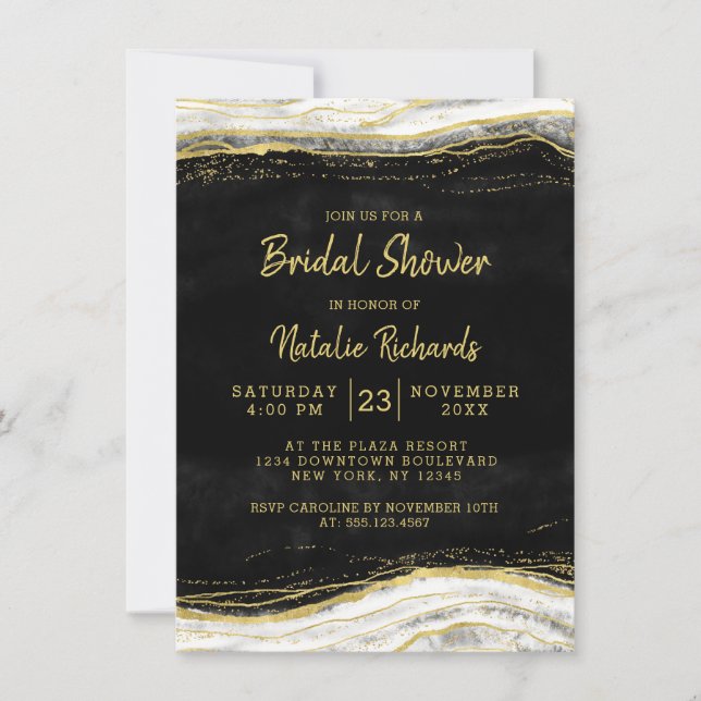 Invitation Fête des mariées de Mariage Black White & Gold (Devant)