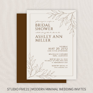 Invitation Fête des mariées de Mariage Brown Foliage moderne