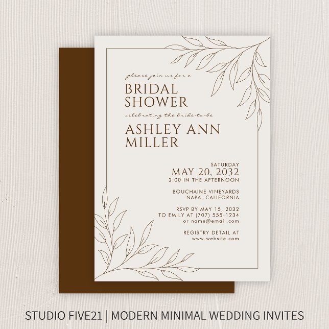 Invitation Fête des mariées de Mariage Brown Foliage moderne (Créateur téléchargé)