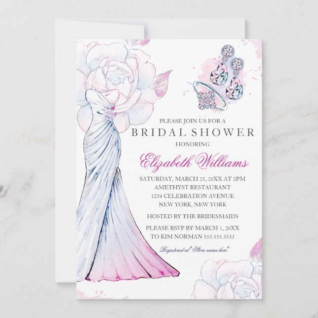 Invitation Fête des mariées de Mariage de cristal rose (Devant)