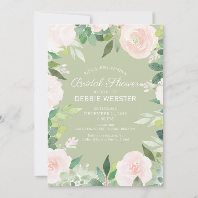 Invitation Fête des mariées de Mariage de fleurs Succulentes  (Devant)