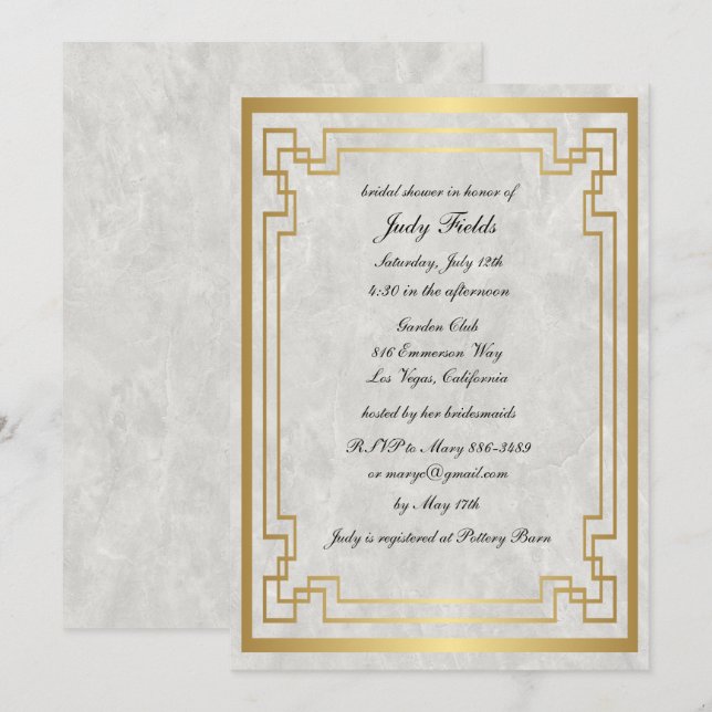 Invitation Fête des mariées de Mariage de Marbre blanc géomét (Devant / Derrière)