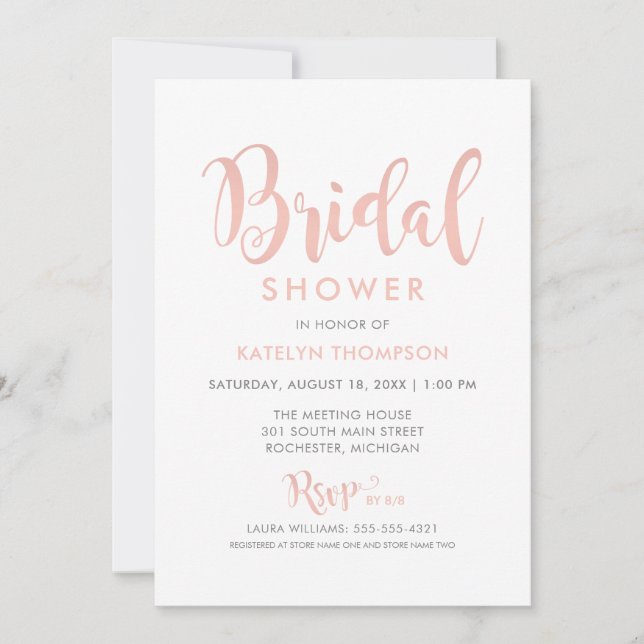 Invitation Fête des mariées de Mariage de script or Rose mode (Devant)