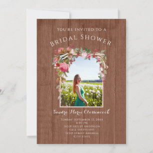 Invitation Fête des mariées de Mariage en bois rose rustique