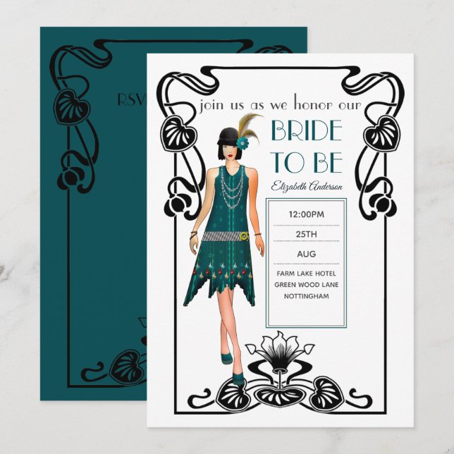 Invitation Fête des mariées de Mariage Flapper Gangster des a (Devant / Derrière)