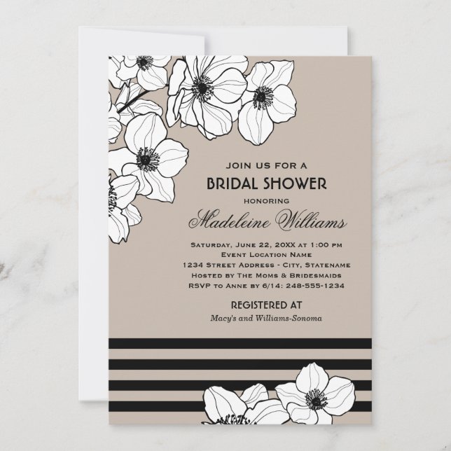 Invitation Fête des mariées de Mariage Floral gris chaud (Devant)