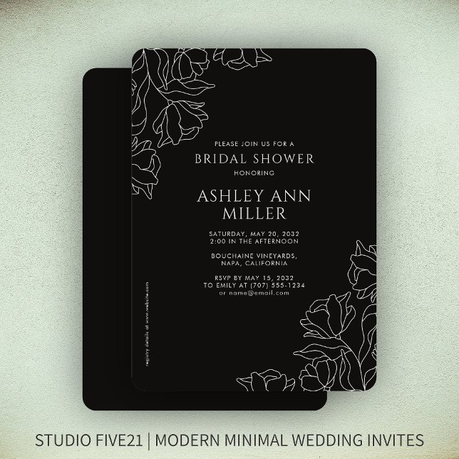 Invitation Fête des mariées de Mariage Floral Noir Onyx (Créateur téléchargé)