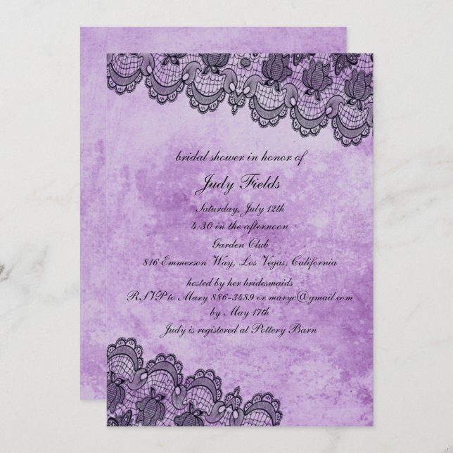 Invitation Fête des mariées de Mariage gothique violet de den (Devant / Derrière)
