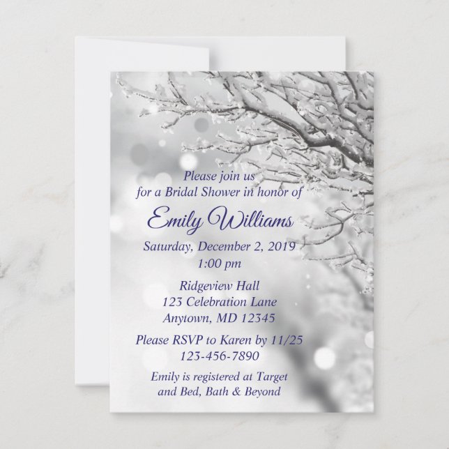 Invitation Fête des mariées de mariage hivernal et neige mous (Devant)