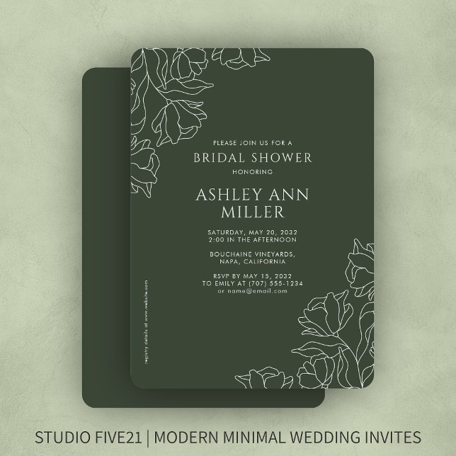 Invitation Fête des mariées de Mariage moderne Floral Moss Gr (Créateur téléchargé)