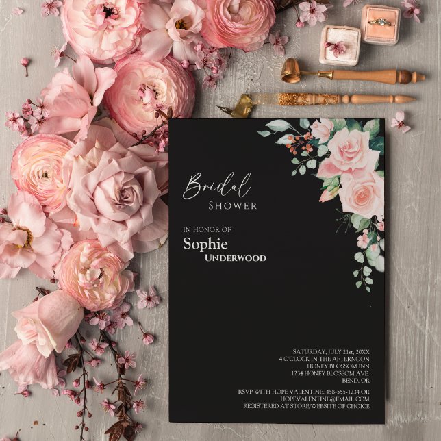 Invitation Fête des mariées de Mariage noir flou (Créateur téléchargé)