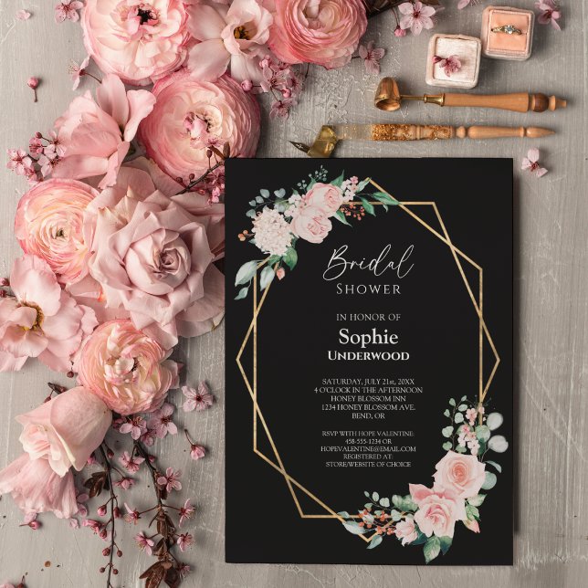 Invitation Fête des mariées de Mariage noir flush simple (Créateur téléchargé)