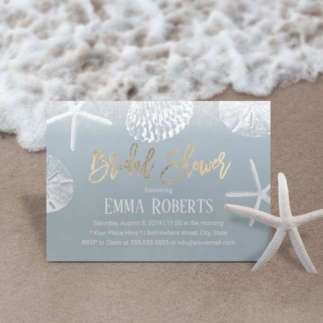 Invitation Fête des mariées de mariage plage Coquillages bleu (Créateur téléchargé)