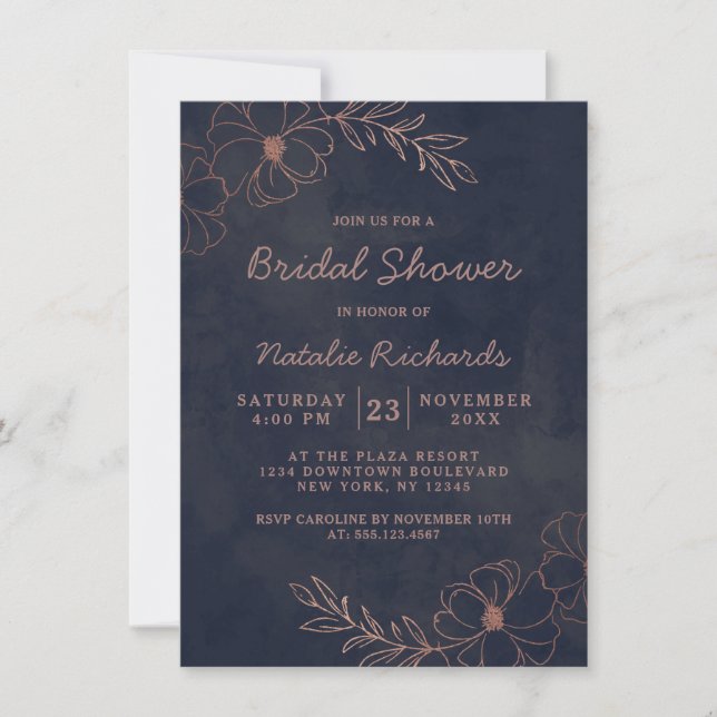 Invitation Fête des mariées de Mariage Rose Blue &  Gold Foil (Devant)