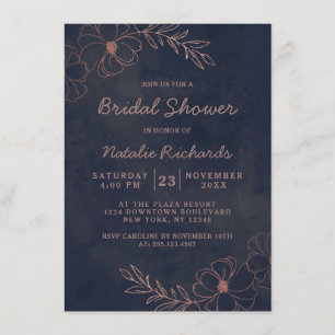 Invitation Fête des mariées de Mariage Rose Blue &  Gold Foil