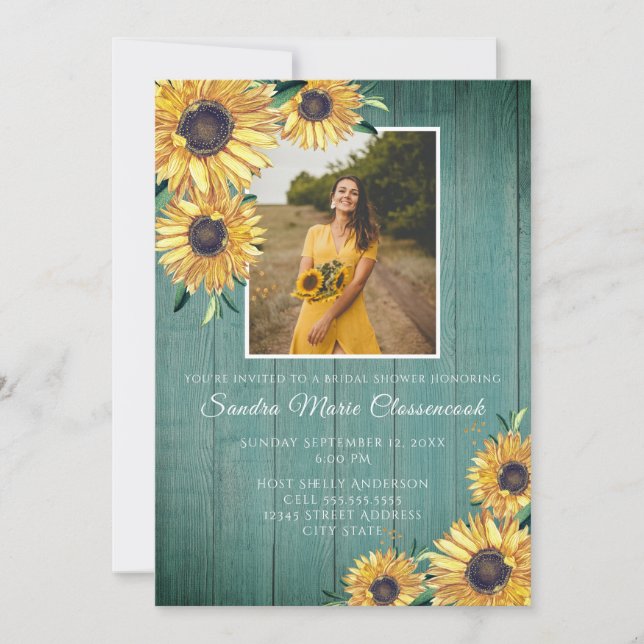 Invitation Fête des mariées de Mariage rustique Tournesol Ver (Devant)