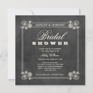 Invitation Fête des mariées de Mariage vintage Black Chalkboa