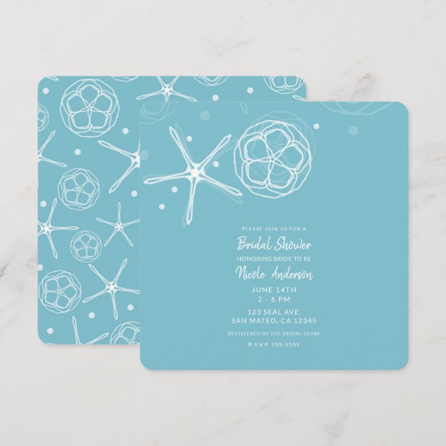 Invitation Fête des mariées de Mariage White & Pearl Starfish (Devant / Derrière)