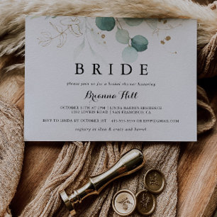 Invitation Fête des mariées de mariée en or rustique Floral