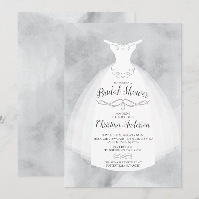 Invitation Fête des mariées de mariée gris aquarelle (Devant / Derrière)