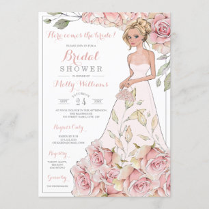 Invitation Fête des mariées de mariée rose roses