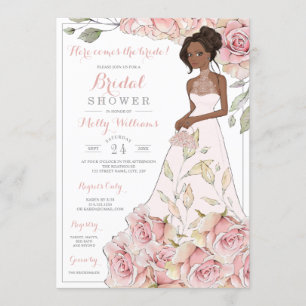 Invitation Fête des mariées de mariée rose roses