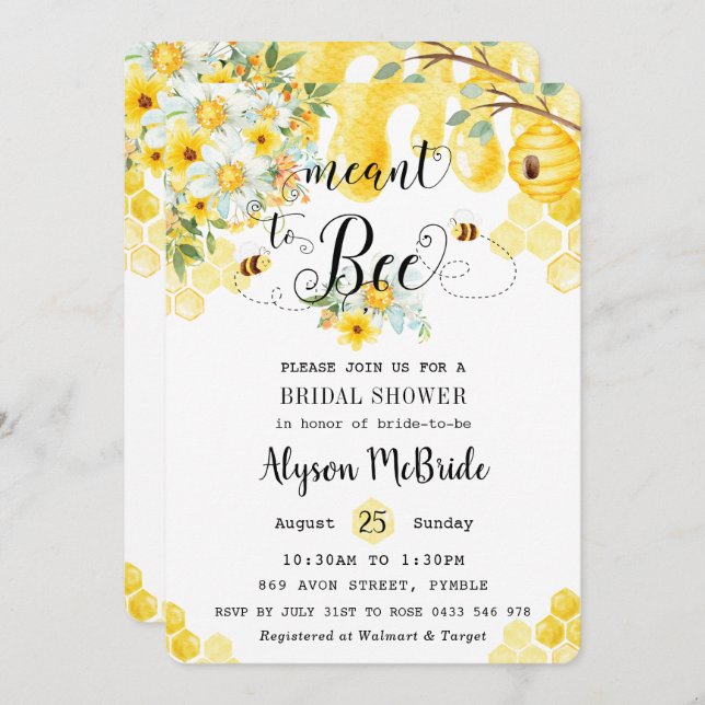 Invitation Fête des mariées de miel fleuri jaune (Devant / Derrière)