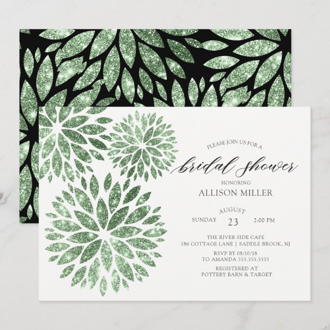 Invitation Fête des mariées de Mint Dahlias chatoyante (Devant / Derrière)