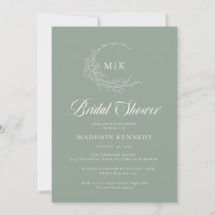 Invitation Fête des mariées de monogramme de la crête feuillu
