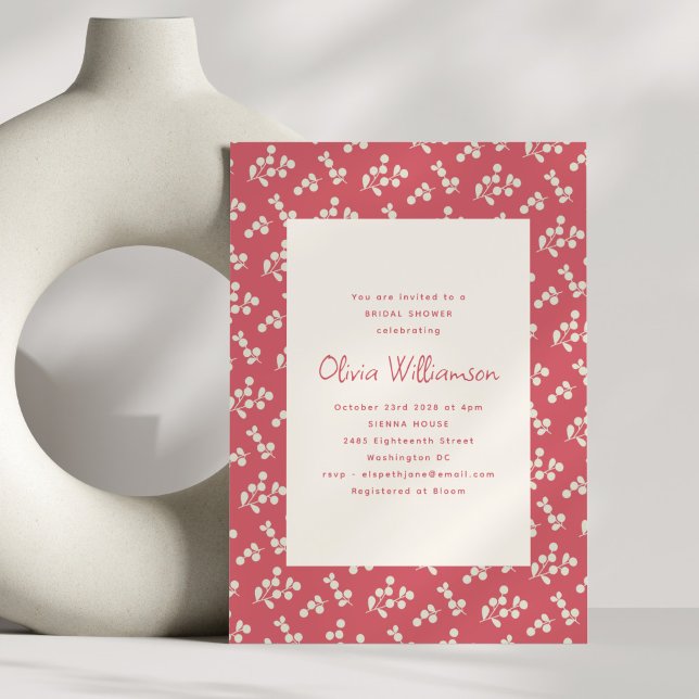 Invitation Fête des mariées de Motif de feuille botanique rou (Créateur téléchargé)
