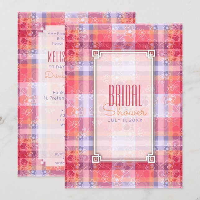 Invitation Fête des mariées de Motif rose orange violet (Devant / Derrière)