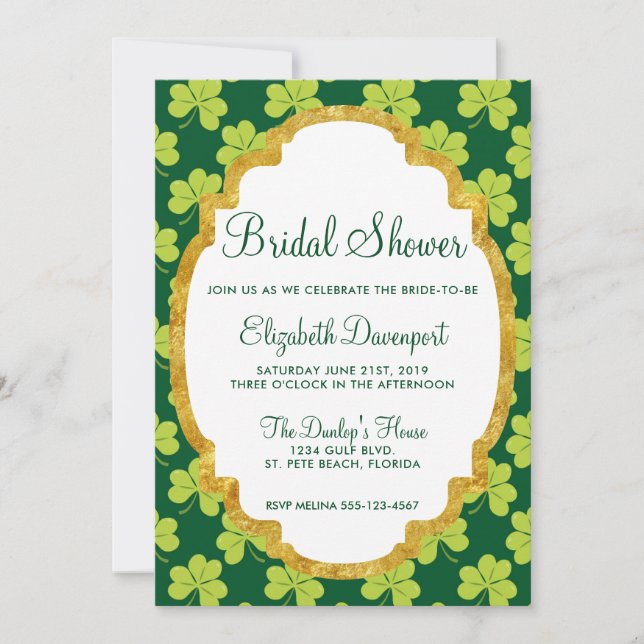 Invitation Fête des mariées de Motif Shamrock de trèfle vert (Devant)