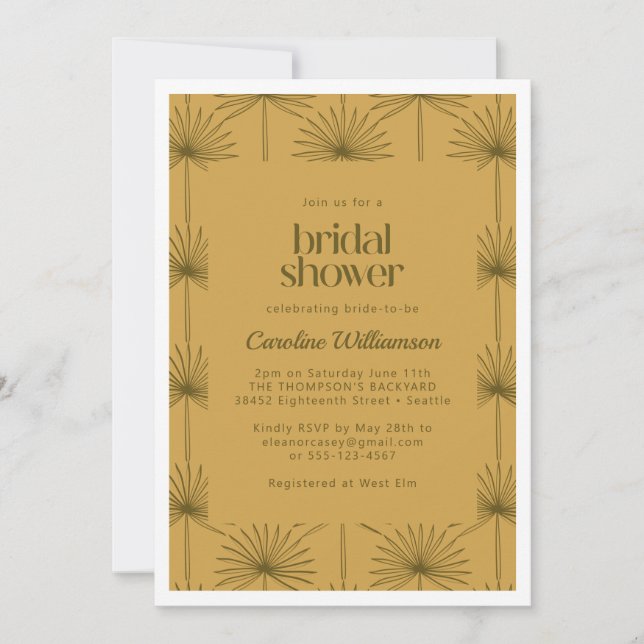 Invitation Fête des mariées de moutarde boho Fan Palm Leaf (Devant)