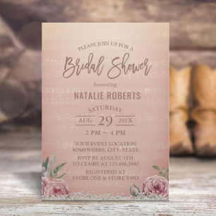 Invitation Fête des mariées de musique vintage Rose Gold Flor