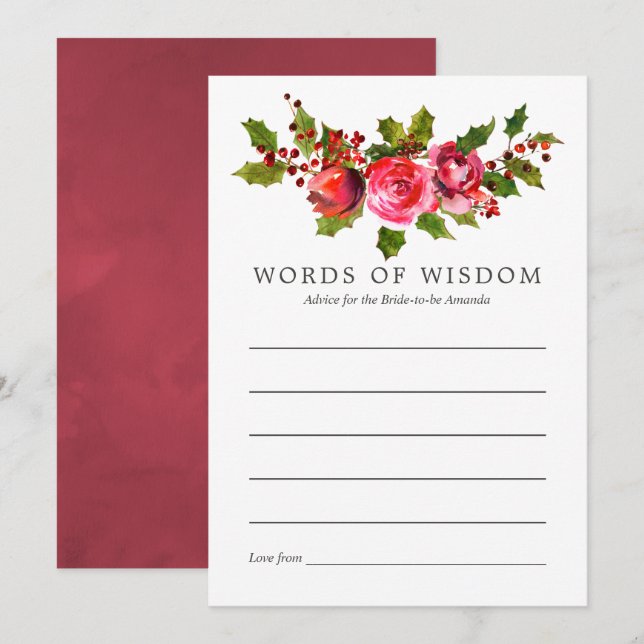 Invitation Fête des mariées de Noël florale conseil pour mari (Devant / Derrière)