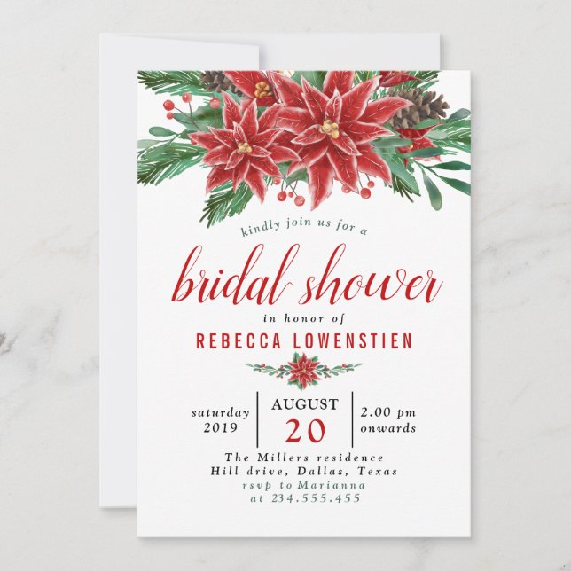 Invitation Fête des mariées de Noël Rouge Poinsettia (Devant)
