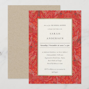 Invitation Fête des mariées de paon fleurie Classé Rouge Orné