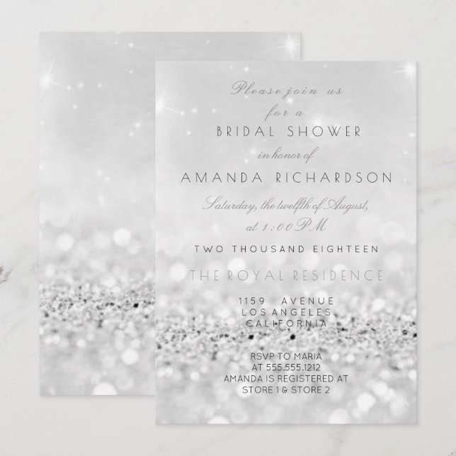 Invitation Fête des mariées de Parties scintillant blanc gris (Devant / Derrière)