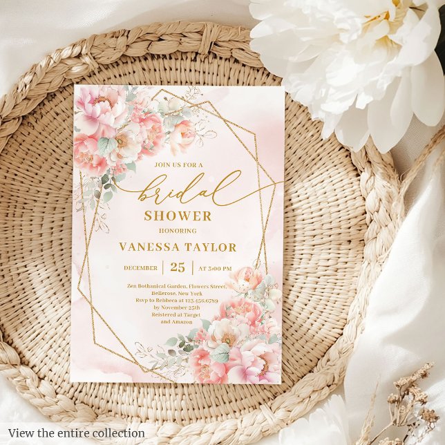 Invitation Fête des mariées de Parties scintillant en or roma (Romantic Boho Blush Gold Glitter Bridal Shower Invite)