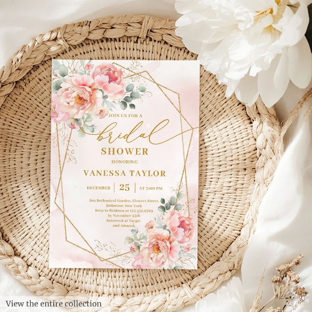 Invitation Fête des mariées de Parties scintillant en or rose (Rustic Boho Blush Pink Gold Glitter Bridal Shower Invitation)