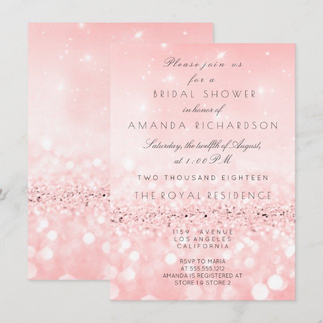 Invitation Fête des mariées de Parties scintillant Peach Pink (Devant / Derrière)
